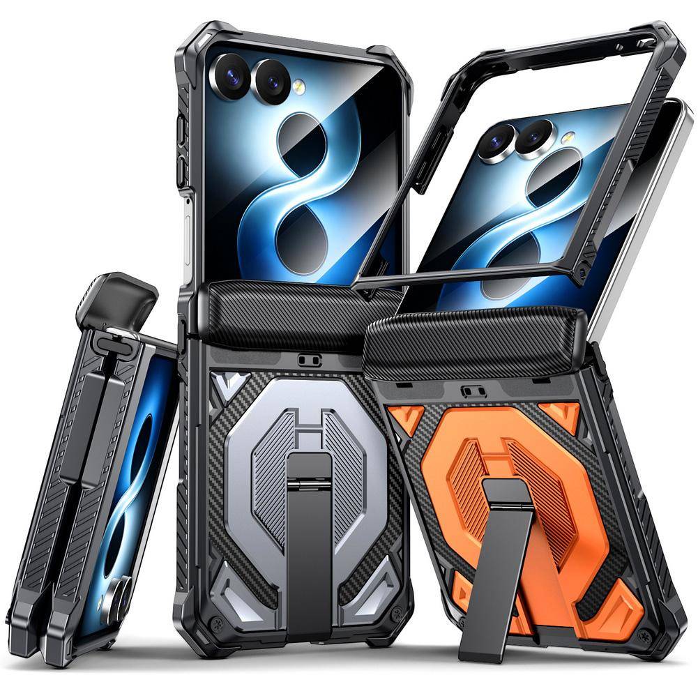 Tåligt Pansartelefonfodral för Samsung Z Flip 8 flip8 Galaxy Z Flip 7 Magnetiskt Osynligt Metallstativhållare Skyddande Baksidesfodral
