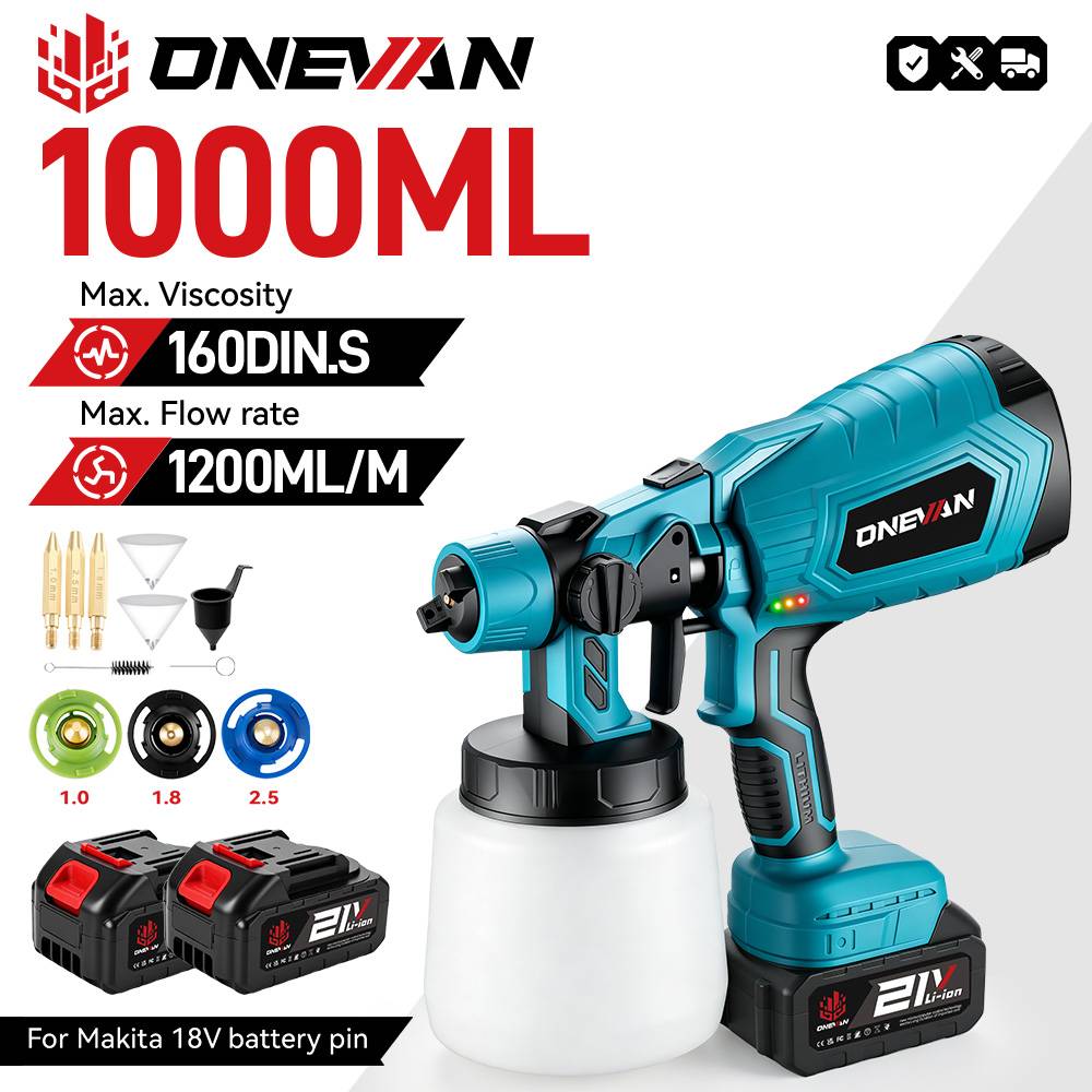 ONEVAN 1000ML/1400ML Cordless Electric Spray Gun Paint Sprayer Furniture Steel Coating Airbrush Tool For Makita 18V Battery Pin