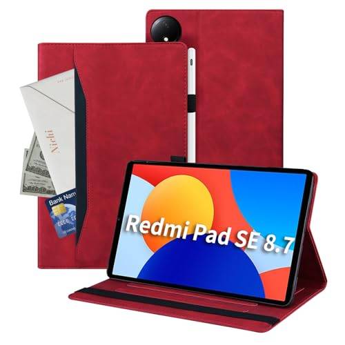 Auslbin Case Compatible med Xiaomi Redmi Pad SE 4G 8.7, Pu Leather Tablet Cover som är lämpligt för Redmi Pad SE 4G 8.7, klassisk läderstil, röd