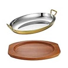 Oval Spanish Paella Pan Med Dubbla Handtag, Rose Gold 25.5/30.2/35/40cm 304 Rostfritt Stål Seafood Paella Pan Cookware, Restaurant Eller Camping Prexet For Homes(Size:XL,Color:gold)