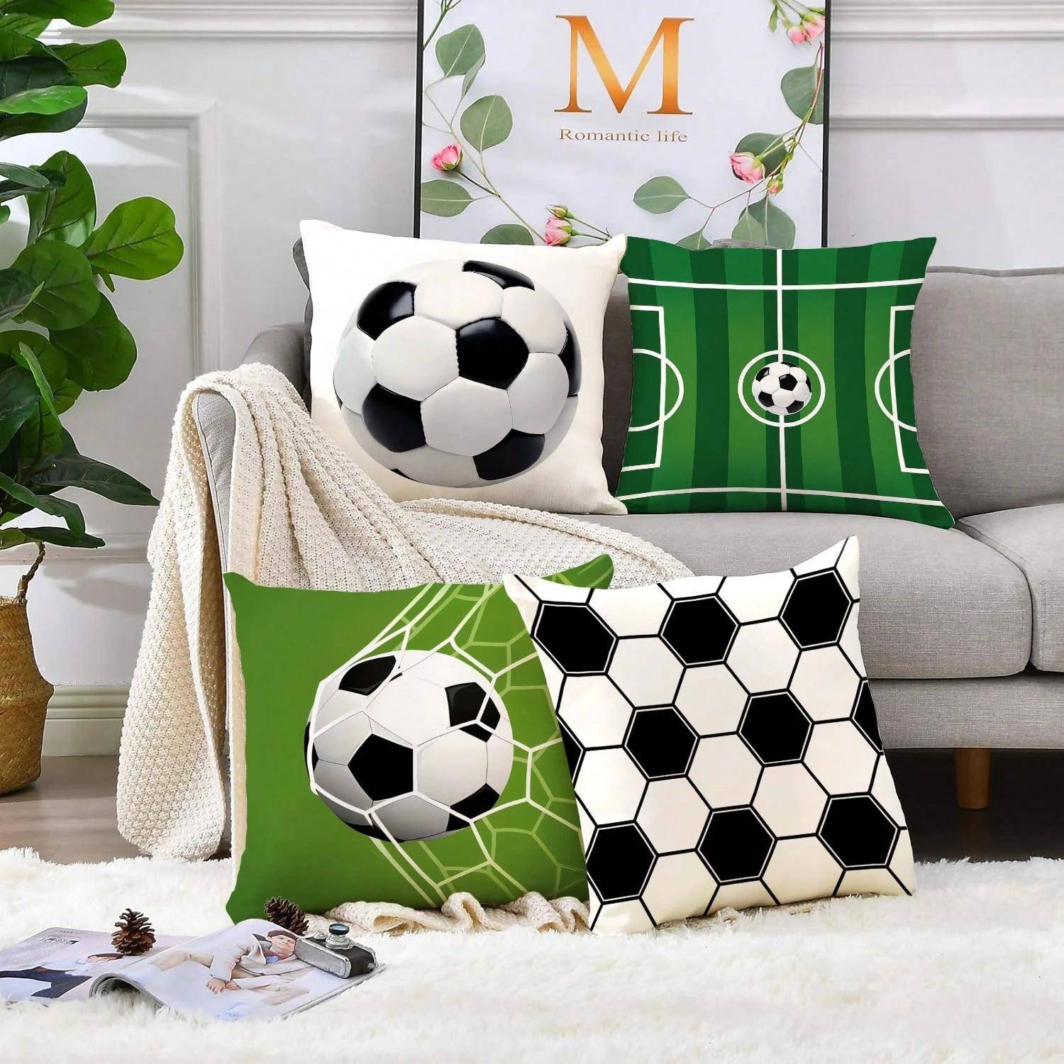 1 st Fotboll Kuddfodral, Polyester 2D Dubbelsidigt Tryck, Sportplan Kuddfodral, Dekorativ Kudde För Soffa,