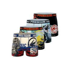 FREEGUN Jurassic World boxershorts för barn, original pojkshorts, ultramjuka och andningsbara (set om 4), Blå/beige/röd/svart/gul, 12-14 ans
