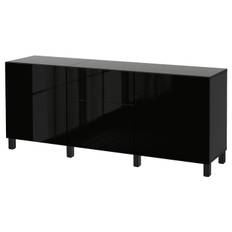 BESTÅ förvaring med lådor, svartbrun/Selsviken/Stubbarp högglans/svart, 180x42x74 cm