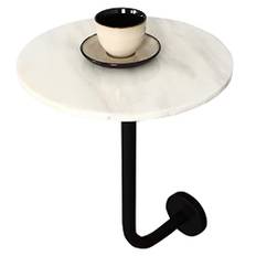 Väggmonterad marmor sidobord Runt, Premium gavelbord for vardagsrum Matsal Kök Pubdisk och bistro (Whtie Faux Marble, Black Iron Base) (Size : Dia40cm(15.7"))