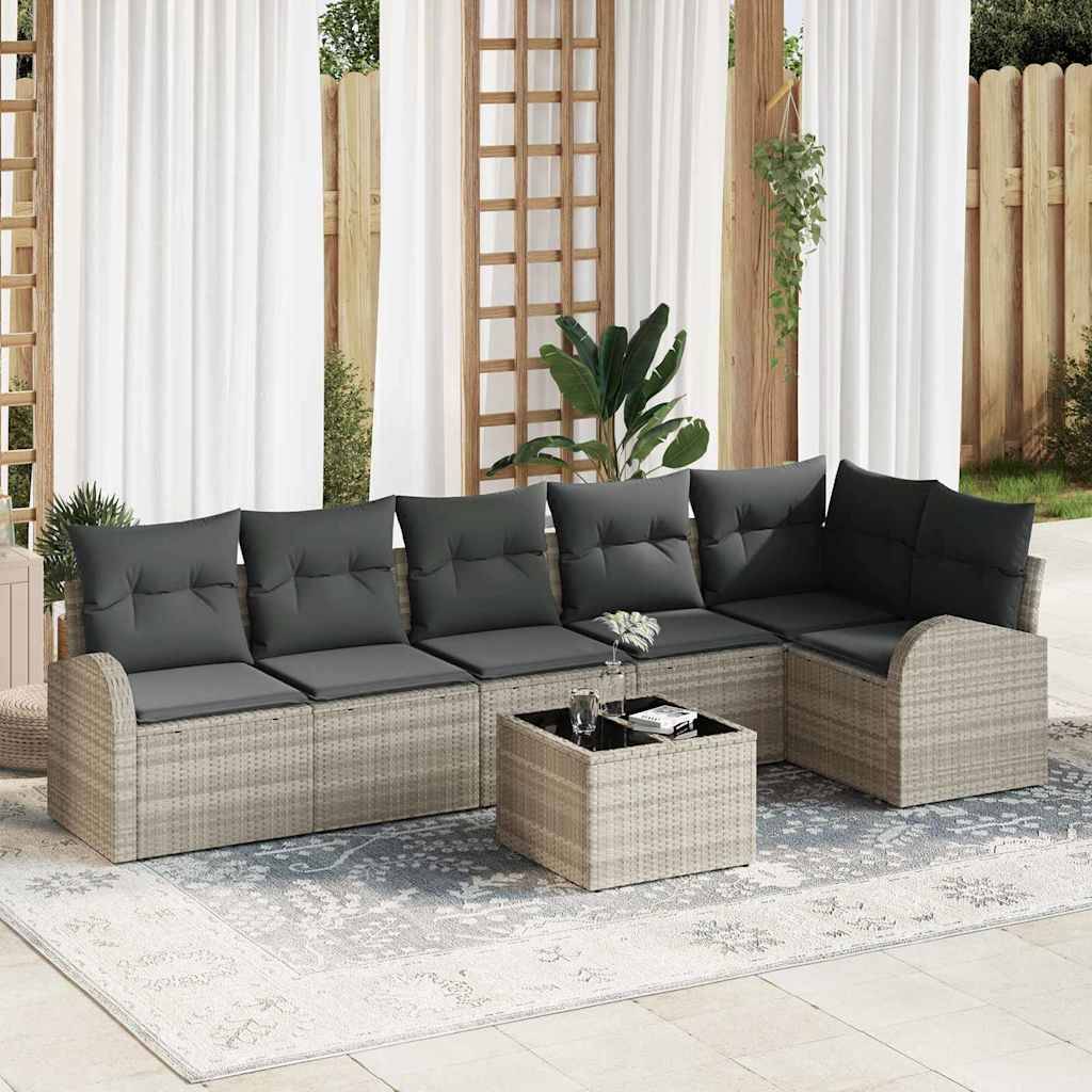 vidaXL Havesofa Sæt med pude 7 pcs Lysegrå Poly rattan