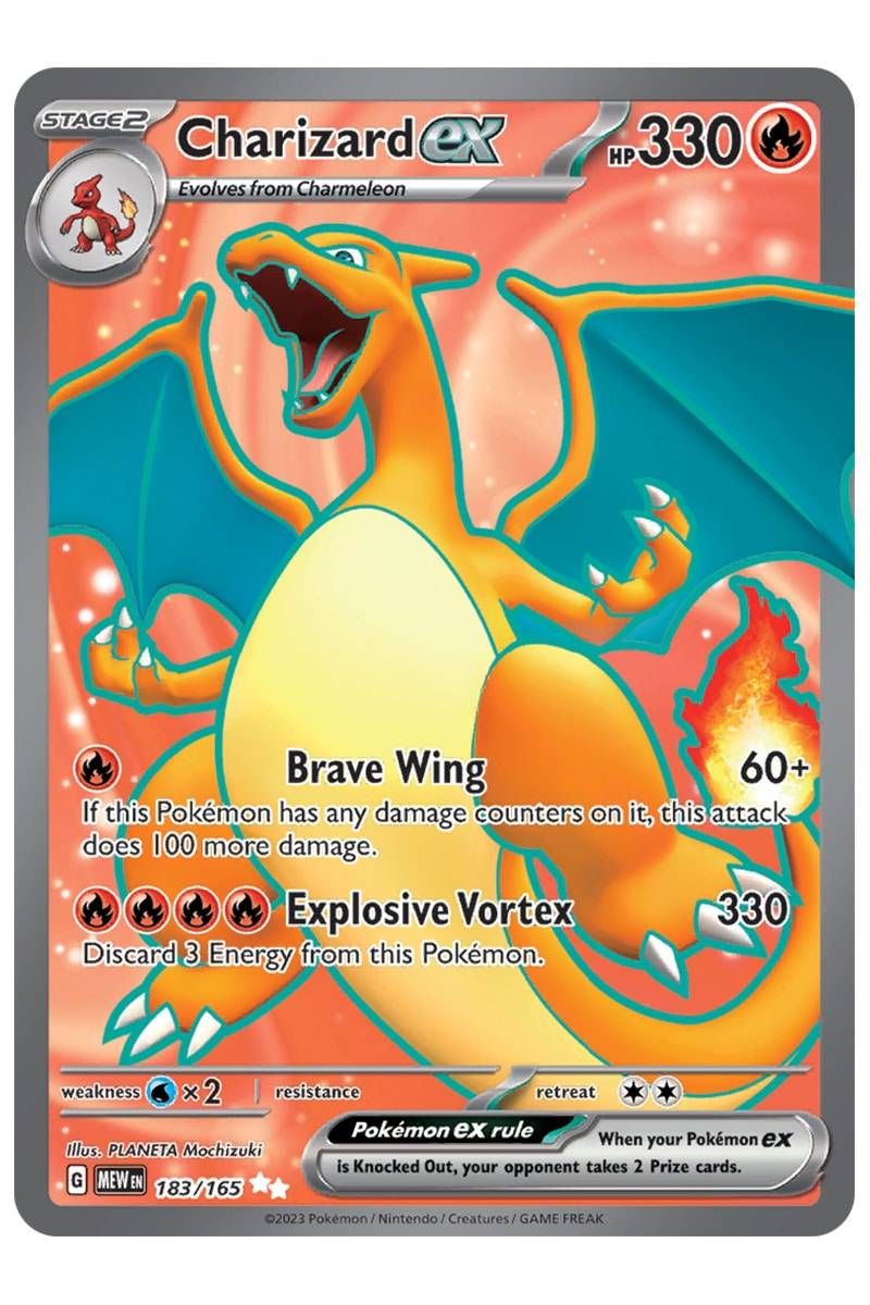 Pokémon Charizard ex 183/165 Full Art - Pokemon kort - EX kort - Regnbue- eller guldkort - Pocket Monster.