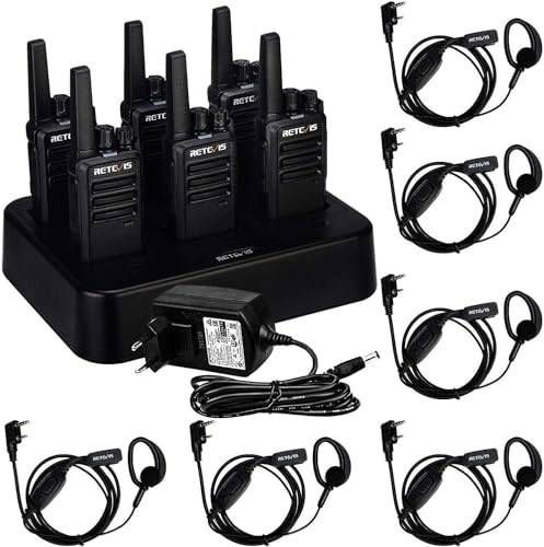 Retevis RT668 Funkgerät, Walkie Talkie Professionell Robustes, Funkgeräte Set Headset, 6 Wege Ladegerät, PMR446, VOX Handfunkgeräte mit Großer Reichweite für Hersteller,Lagerhaus(6 Stück, Schwarz)