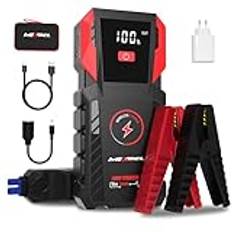 MIXBEL Car Jump Starter, 3000A Peak 12V Auto Starthulp Pack 24000mAh för Upp Till 8L Gas Eller 8L Dieselmotor Jumpstarter Powerbank med LED-ljus, USB QC 3.0, Trådlös Laddning
