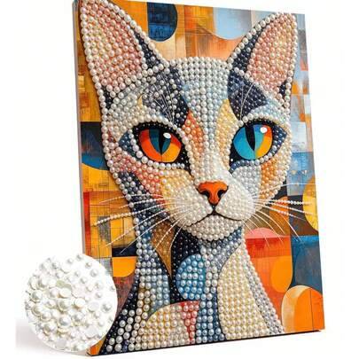 DIY pärlmålning med kattmönster, 5D diamantmålning-kit med pärlformade diamanter, delvis diamantmålning, lämplig för väggdekor i vardagsrum, sovrum oc (30*40 Ramlös,40*50 Ramlös)