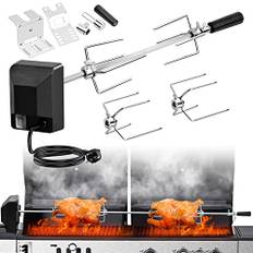 Universal Rotisserie grillkit, BBQ grill rotisseries med 220 V 4 W elmotor, 2 gafflar rostfritt stål rotisserie kit BBQ grillkit för de flesta brännare gasgrillar