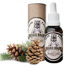 Mr Bear Family Skäggolja för Män Skäggvård med Trä Doft Naturlig Näringsrik Återfuktande Olja med Jojoba och Arganolja Mjukgörande Hårprodukt för Torrt Skägg Hår, Beard Brew Oil Woodland 30 ml