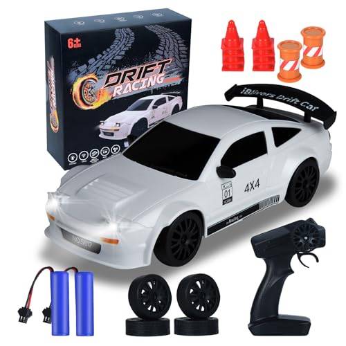 iBlivers Fjärrstyrd Bil, Minibuss Fjärrstyrd Driftbil med Full Proportional Gasreglage, 1:24 Fjärrstyrd bil 4WD Drift GT-RX7 RC Bilar Fordon Racing RC Drifting Bil Gåvor Leksak för pojkar barn (Vit)