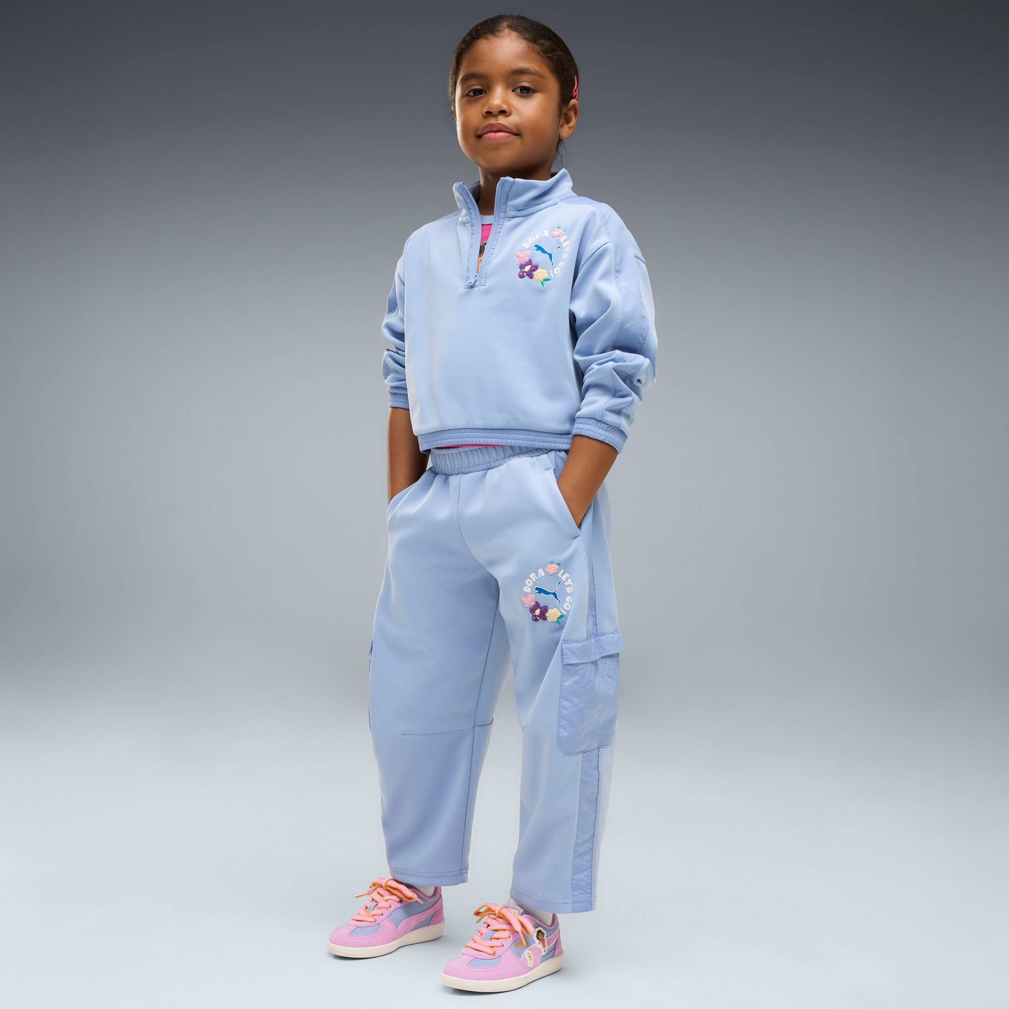 PUMA x DORA THE EXPLORER T7 Relaxed Barrel Pants Kids, Clothing, Chambray Blue, 5-6Y
