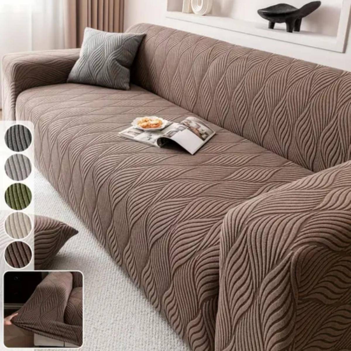 Jacquard Sammet Randigt Soffskydd, Elastiskt Stretch Skyddsskydd, Dekoration I Vardagsrum, Sovrum och Kontor - Slitstarkt och Halkfritt