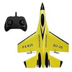 BuyWeek Fjärrkontrollflygplan, SU35 2-kanals RC-flygplan med ljus för barn, vuxna, nybörjare (gul)