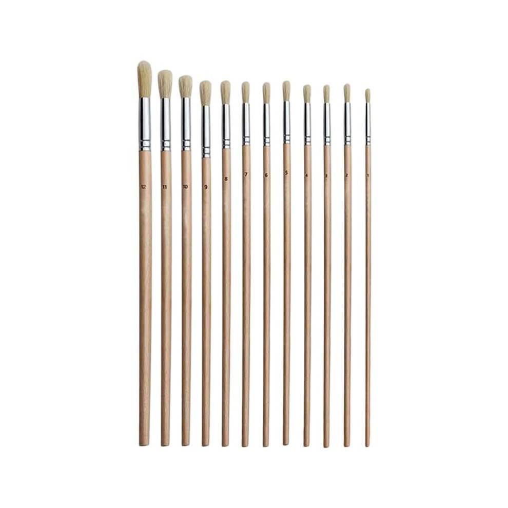 12 Pcs Wooden Rod Brush Set Art Round Brushes Student Color Painting Water Powder Oil Art Supplies