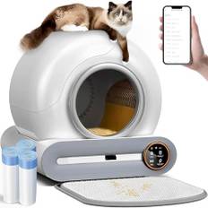 Självrengörande kattlåda, stängd XXL, elektrisk kattlåda med sil och trappa, anti-pinch självrengörande katt, litterlåda, kattklo, automatisk för 2 katter (typ 1)