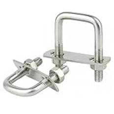 U bult, Rostfritt stål M8 båtsläp fyrkantig rörklämma 2-pack rörklämma fästklämma med muttrar och ramplatta for fastsättning(M8*30 * 60)
