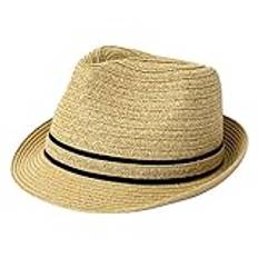 Comhats stråhatt herr Fedora Trilby-hatt Panamahatt strand solhatt handgjord kort brätte, 92569_beige mix, M