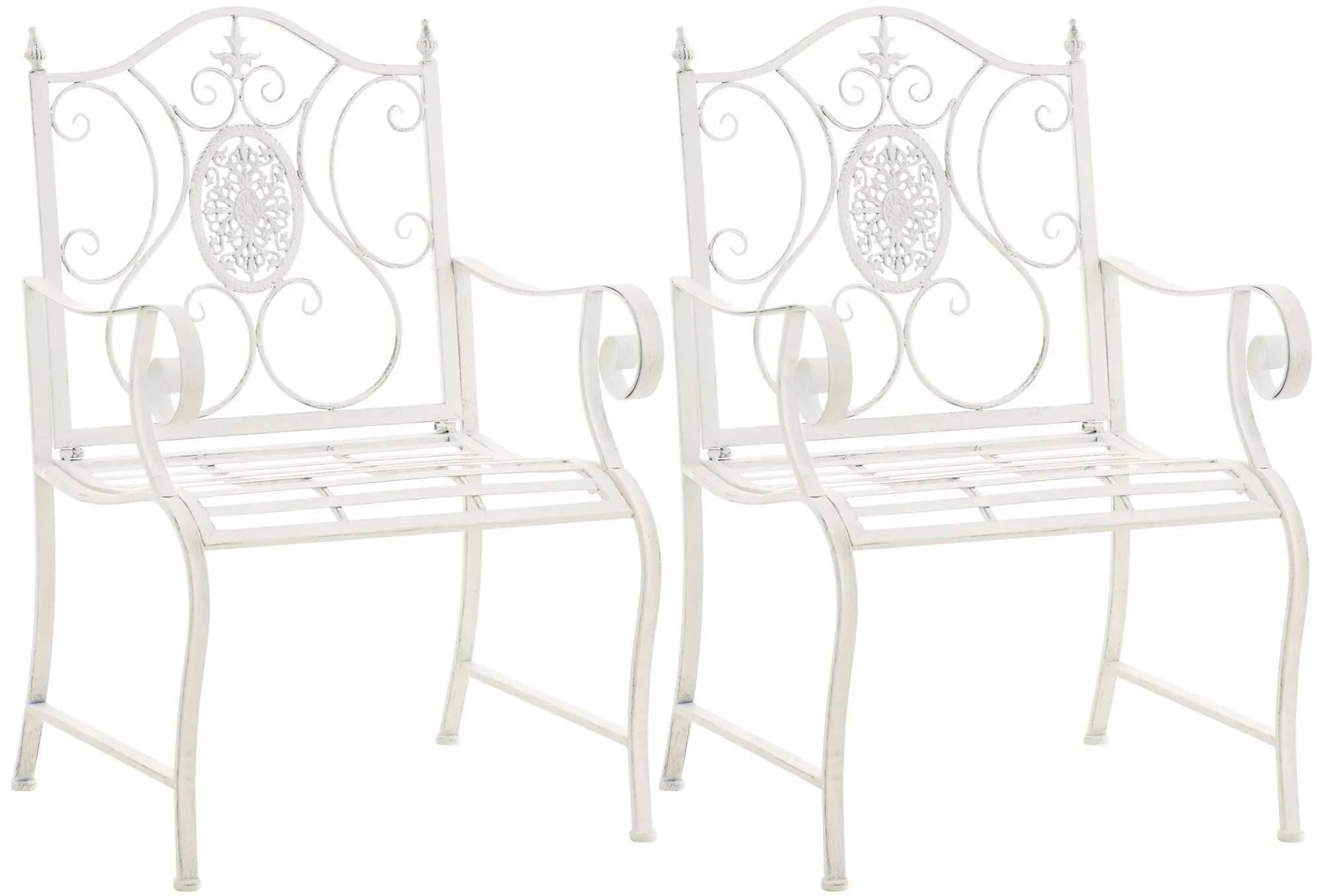 Sæt med 2 antikhvide Art Nouveau metal havestole