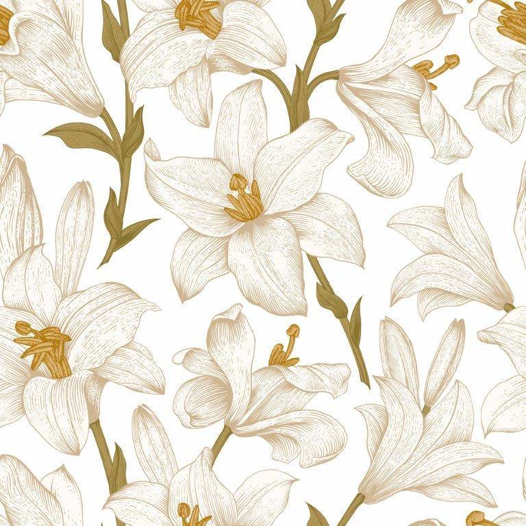 Engholm Textiles - Akryldug med antislip - Liljer Hvid