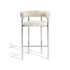 Møbel Copenhagen Font Barstol med Armstöd 65 cm Fårskinn Oyster/Polerad Stålstomme - Ram av fårskinn ostron/polerat stål