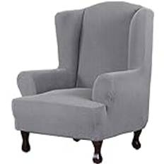 Wingback stolskydd 1 del stretch vingstol överdrag, Jacquard vinge stol överdrag enfärgad fåtöljskydd tvättbart och skrynkelfritt sofföverdrag (ljusgrå)