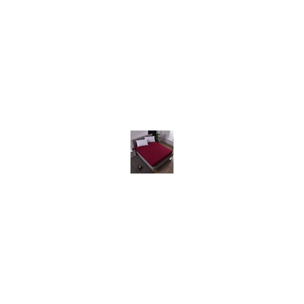 (Wine Red,152x190x25cm)Fitted Sheet Solid Color Mattress Protective Cover Dustproof Antiskid Bed Case