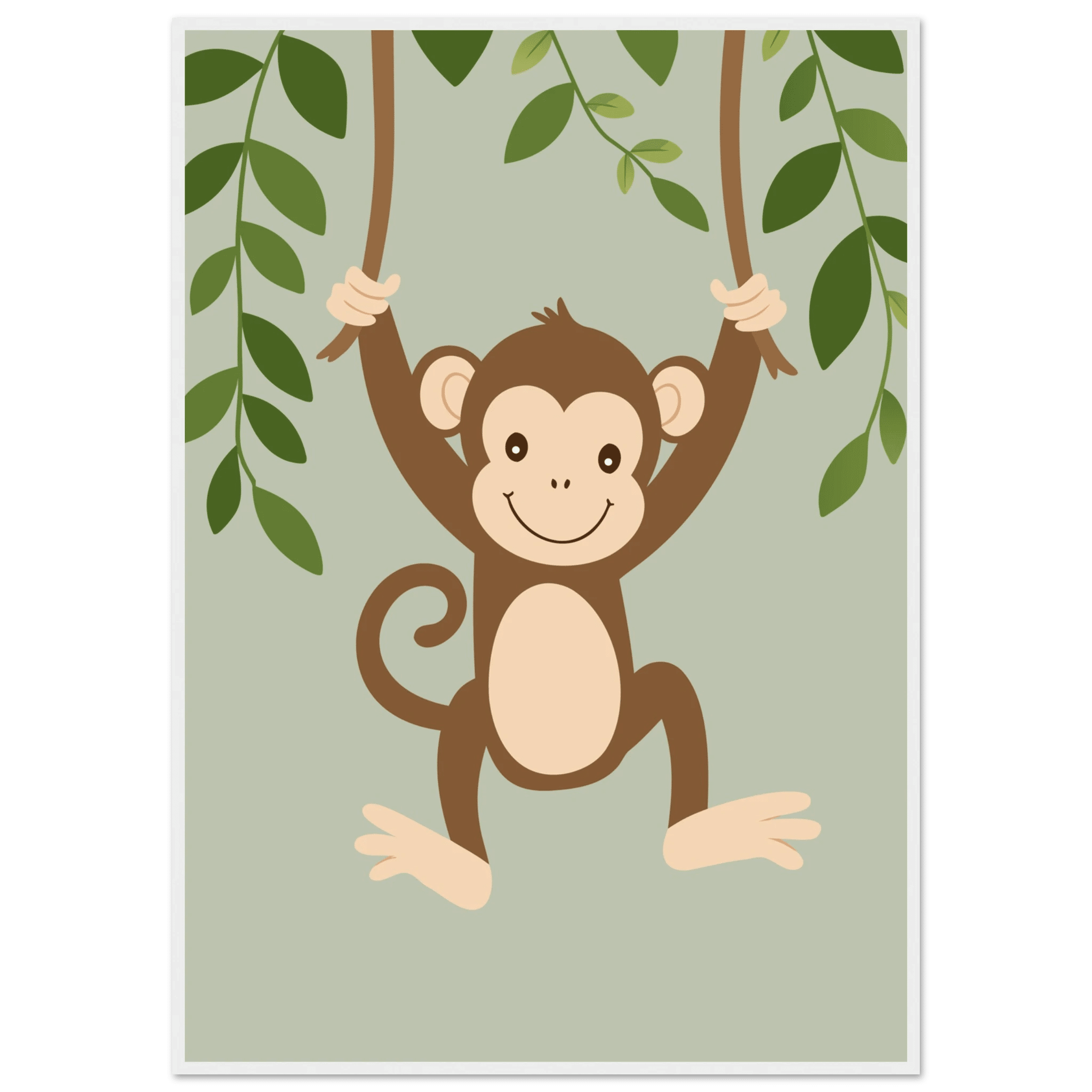 Apa i lian poster-70x100 cm / 28x40″ / Med ram / Vit