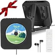 Bärbar CD-spelare för hemmet, inbyggda dubbla högtalare, stöd för FM-radio, hörlurs-/AUX-uttag, USB-ingång, dammskydd CD musikspelare bluetooth med fjärrkontroll (svart)