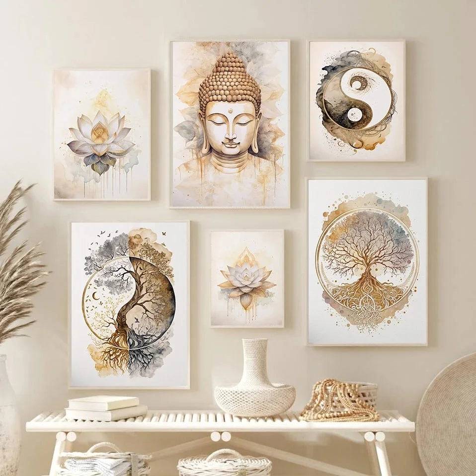Poster med livets träd, Buddha och yin yang - 6 / 60x90cm