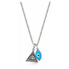 Nialaya, Accessories , Herre, Grå, S/M, Men's Silver Necklace with Turquoise Evil Eye and Eye of Ra Pendant