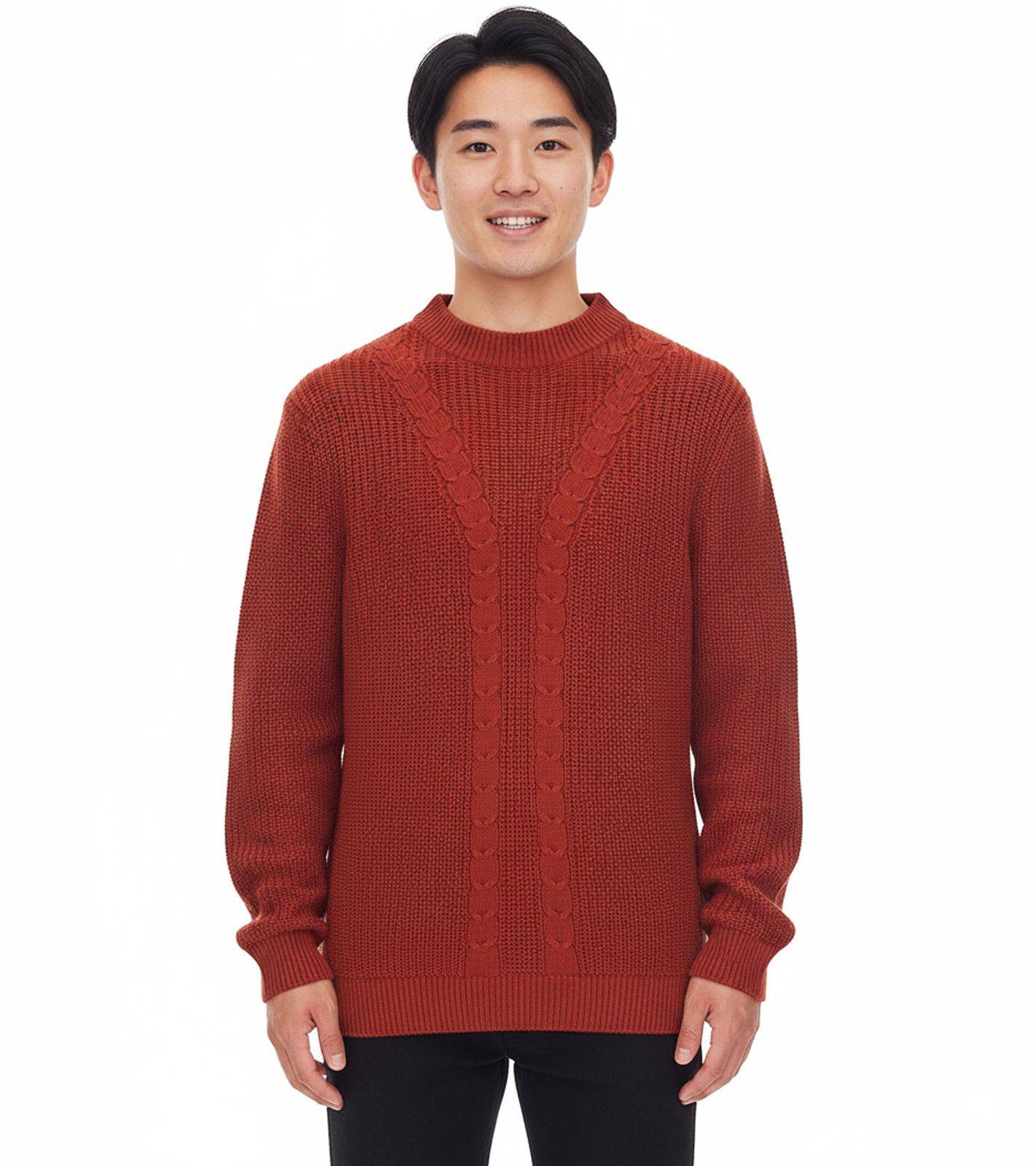 Herren Strick-Pullover mit Zopfmuster nachhaltiger Rundhals-Sweater 970108 Rost-Braun