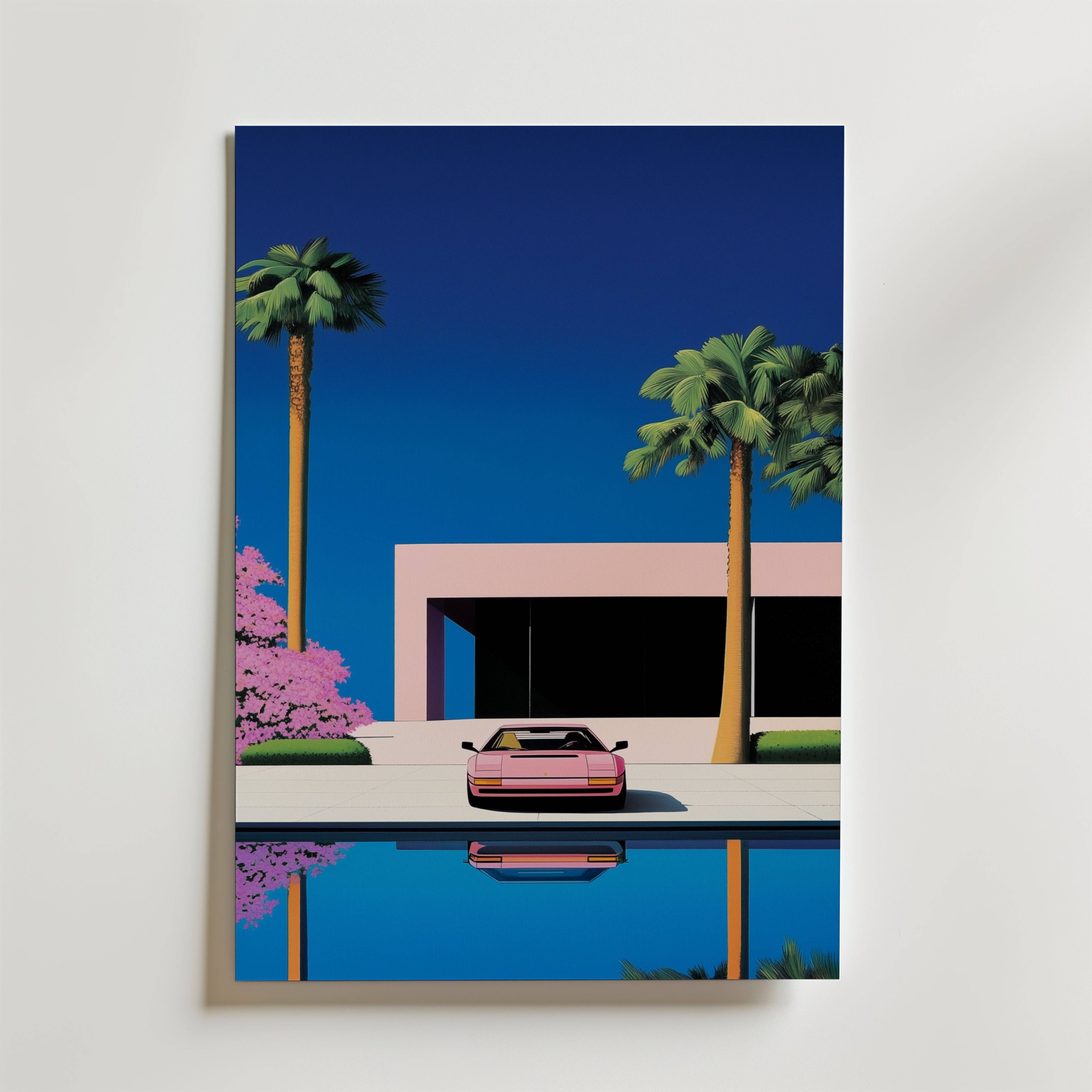 Rose Sportscar Hiroshi Retro Poster - Fine Art Poster 40x50 cm