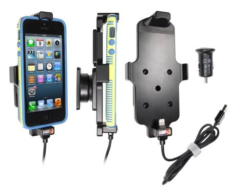 Brodit Aktiv holder med USB-kabel og cigaretadapter, Apple iPhone 5/5C/5S/SE