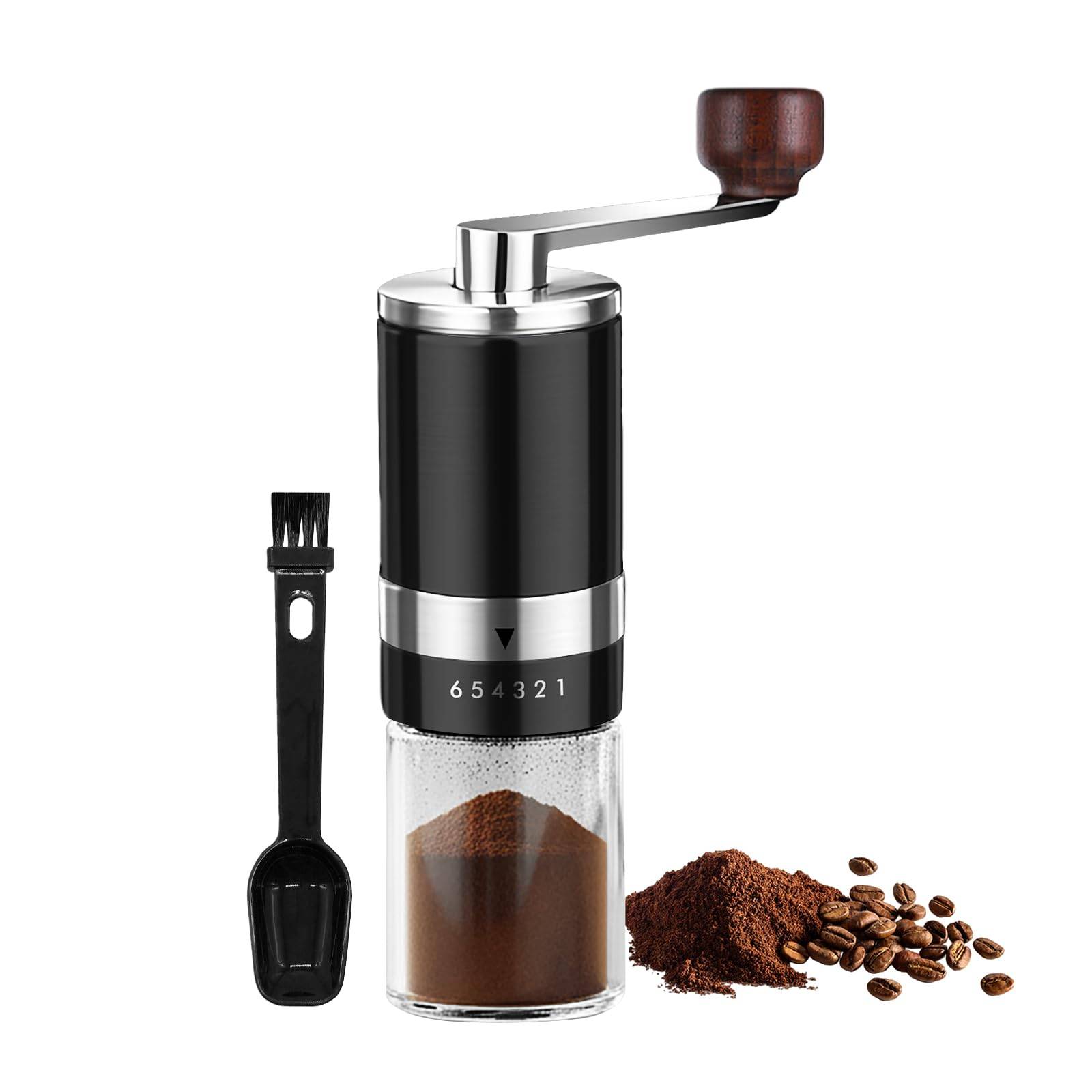 Vixplorn Manuell Kaffekvarn med Keramisk Malverk 6 Justerbara Malningsgrader 20g Borste och Enkel Kompakt och Portabel för Affärer och Utomhus Perfekt som svart