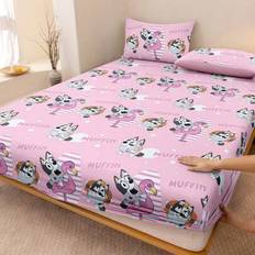 1pc Bluey Cartoon Print Fitted Sheet, Bedding, Double Bed Sheets Set, Home Decor, Mattress Protector, Bed Cover, Bed Sheets, Cozy Home Textile, Breath - Pink - Multi-size