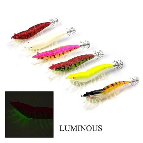 Squid Hook Fishing lure Lure Bait Fake Shrimp Wooden Shrimp Simulation Luminous Fishing Lure Fishing Gear Wholesale