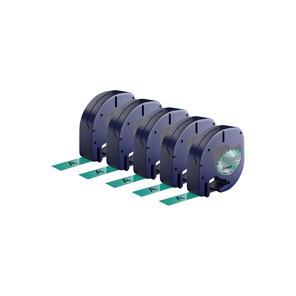 Rabatpakke - 5 stk Dymo 91209 | 91229 sort på grønmetallic tape Kompatibel 12 mm x 4 m