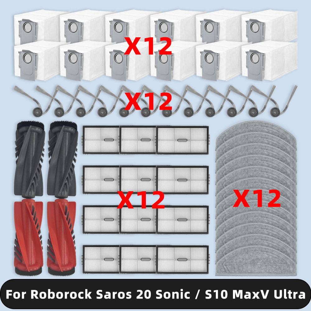 Compatible For ( Roborock Saros 20 Sonic / S10 MaxV Ultra ) Spare Parts Accessories Main Side Brush Filter Mop Pad Dust Bag