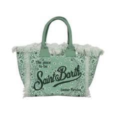 MC2 Saint Barth, Taske, Dame, Grøn, ONE SIZE, Uld, Canvas Frynse Skuldertaske med Logo