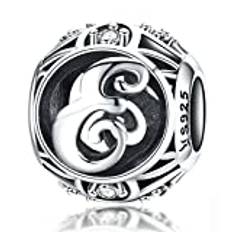 Födelsedagsberlocker äkta 925 sterling silver gör-det-själv initial A-Z berlock alfabet berlocker bokstavspärlor för Pandora berlocker armband (Letter E)