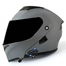 ZXJDP Bluetooth Modular Helface Motorcykelhjälm, DOT/ECE-godkänd Dual Visir Flip Up Motorcykelhjälm, Cool All Season Street Bike Scooter Jet-hjälm för män kvinnor,Cement gray 2,S