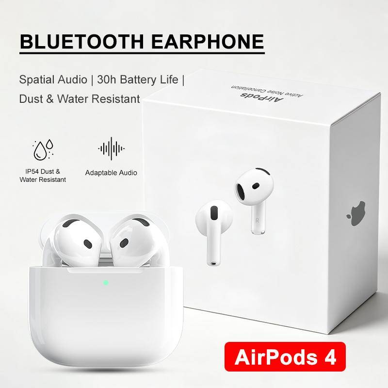 TWS Trådlösa Öronproppar Kompatibla AirPods 4 Aktiv Brusreducering Rumsligt Ljud IP54 Svettskyddade Bluetooth-Hörlurar vit
