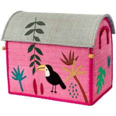 Rice Raffia Toy Basket - Jungle Theme - Fuchsia - Small