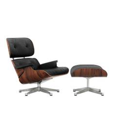 Vitra - Lounge Chair Ottoman, New, Santos Palisander, Bas - Polerat, Läder: Kat. L40 - Leather Premium - 66 - Fåtöljer - Charles & Ray Eames - Svart - Metall/Trä