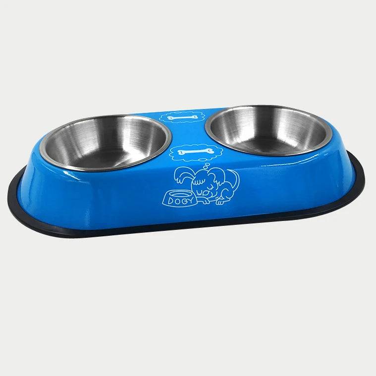 Stainless Steel Double Bowl Feeding Station for Dogs & Cats - Blue / S / SP (S)