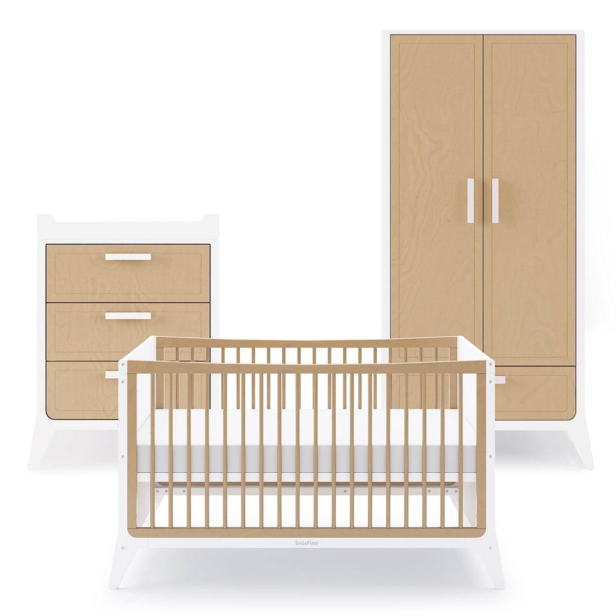 SnuzFino 3 Piece Nursery Furniture Set – White Natural - Furniture Set + Toddler Kit