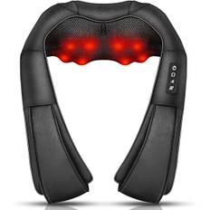 Nakkemassageapparat, dybdegående 3D-æltning, bærbar, med varme, Shiatsu-massageapparat til nakke, ryg, skulder osv. (Sort)