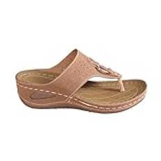 Eleganta sandaler damer ihålig metall cirkel tjock sula kilklack flip-flops tofflor basic klassiska platta sandaler, S 236 brun, 38 EU Weit